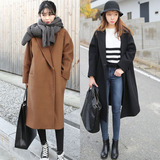 2016秋冬韩版女装新款宽松茧型轮廓中长款加厚羊绒毛呢子大衣外套