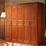 全实木衣柜简约橡木储物柜五门 衣柜现代中式二三四五六门大衣柜