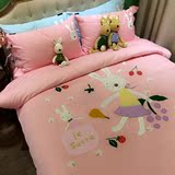 韩式卡通全棉贴布绣花四件套 60S贡缎水果兔刺绣纯棉儿童床上用品