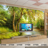 现代简约柳树湖泊自然风景大型壁画客厅电视沙发装饰背景墙纸壁纸