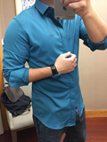 抗皱丝质夏季韩版男士衬衫免烫青年时尚商务男长袖 纯色修身衬衣