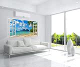 包邮新款3D立体海边沙滩椰树风景假窗户贴墙贴 电视背景墙 可定制