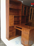 天然柏木电脑桌带柜子 带书架实木 书房家具写字台 组合转角书架