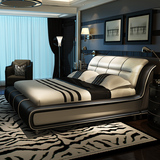 真皮床现代简约婚床1.8米双人床皮艺床1.5米软包欧式床卧室家具
