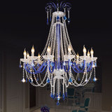 欧法式奢华玻璃弯管大气水晶吊灯蓝色透明透明蜡烛灯酒吧大厅灯具