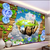 3D无缝墙纸壁纸壁画创意天空陆地蓝色玫瑰客厅卡通卧室电视背景墙
