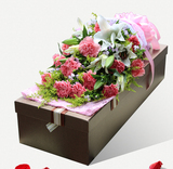 广州红粉康乃馨鲜花花束礼盒同城速递母亲节生日礼物送妈妈百合花