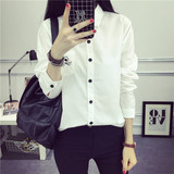 2016春秋季韩版新款白色衬衫女长袖学生修身显瘦大码卡通打底衬衣