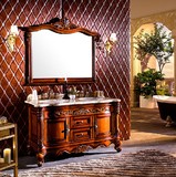 欧式浴室柜 橡木实木落地仿古卫浴柜 组合美式大理石洗手台盆整体