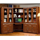 实木书柜 实木转角书柜 自由组合带门 橡木储物柜 玻璃书柜中式