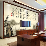 中式古典古诗墙纸卧室床头背景墙壁纸客厅水墨山水中国风定制壁画