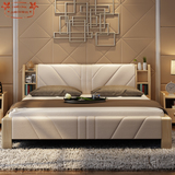 全实木床1.8米欧式床双人床 北欧简欧床新古典床美式床头层真皮床