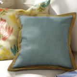 新中式样板房包边黄麻蓝色方形抱枕 现代沙发靠垫床上靠枕飘窗垫
