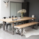 美式loft复古铁艺实木咖啡厅奶茶店餐桌椅办公桌会议桌书桌长方桌
