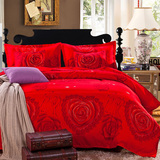 欧式婚庆全棉磨毛四件套大红色结婚床上用品双人床单被套婚庆包邮