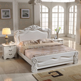 榆木全实木床欧式雕花床气压高箱双人床1.8米白色开放漆卧室家具