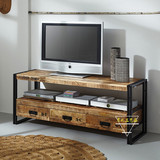 美式loft复古实木电视柜做旧铁艺个性电视桌粗犷电视柜客厅斗柜子