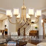 HH中式美式全铜吊灯6.8头玻璃客厅卧室餐厅灯现代简约圆形圈铜灯