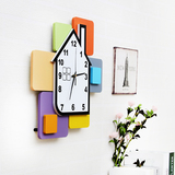 包邮现代时尚挂钟儿童房静音卡通钟表彩色积木创意挂表卧室时钟表