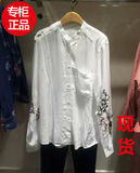 纤百家好2016夏装新款韩版女式绣花简约白色衬衫HQWS327A
