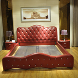 带钻进口头层皮简欧简约1.5米1.8米大小户型酒红色艾博慕思婚软床