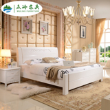 实木床现代中式白色双人橡木床卧室套房家具高箱储物床1.8米婚床