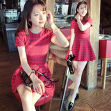 立体浮雕爱心针织短裙 2016夏装新款大红色短袖收腰显瘦A字连衣裙