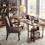 美式LOFT复古铁艺实木电脑桌台式家用简易办公桌卧室书桌书架组合