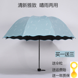 小清新波浪纹三折两用晴雨伞黑胶防晒遮阳伞韩国创意折叠太阳伞女