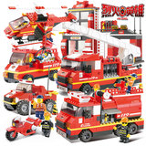 兼容乐高小鲁班积木拼装消防总局警察玩具城市系列启蒙消防车模型