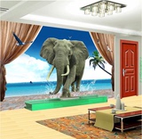 大型3D大象出浴壁纸 沙发电视背景墙纸 立体餐厅客厅无缝墙布壁画