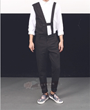 新款韩版青年发型师潮男裤时尚连体裤工装连衣裤修身型小脚裤长裤