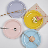 日式陶瓷餐具盘子 创意家用圆形菜盘8寸 外贸平盘汤盘纯色西餐盘