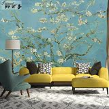 美式风格油画树沙发电视背景墙纸客厅餐厅壁纸大型壁画手绘花卉3D