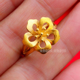 3D硬金戒指开口指环黄金戒指女式花朵花蕊磨砂新娘食指时尚气质