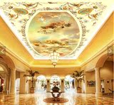 3D立体欧式皇家天使手绘立体油画吊顶天顶壁画  酒店餐厅无缝墙纸