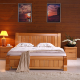 特价新全实木榉木双人床 1.5/1.8米m平板现代中式储物高箱大床