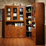 实木书柜 橡胶木转角2门3门书柜书架组合胡桃色 中式书房整套家具