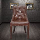 实木餐椅真皮艺书椅欧式美式loft复古餐桌椅子 咖啡椅洽谈皮椅子