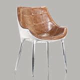 欧式扶手西餐椅真皮简约休闲酒店餐椅北欧咖啡厅设计师创意铝皮椅