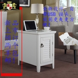 美式实木白色沙发边几角几多功能边桌沙发边柜床头柜台灯柜收纳柜