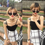 2016夏季新款女装韩版修身显瘦假两件打底衫吊带连衣裙女裙子学生
