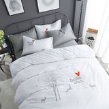 纯棉四件套简约1.8m床白色 纯色全棉床上用品六件套床单被套床笠