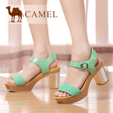camel骆驼 时尚休闲牛皮粗跟凉鞋 透气舒适高跟鞋 夏女鞋
