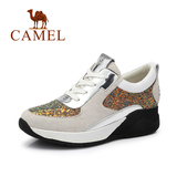 Camel/骆驼女鞋 2016秋季新款 时尚舒适亮片坡跟运动鞋休闲女鞋子