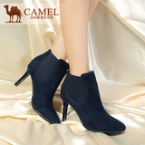 camel骆驼品牌女鞋 2016秋新款高档羊绒松紧带小尖头细高跟短靴子