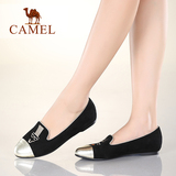Camel骆驼女鞋 时尚个性图案金属皮圆头浅口羊猄平底女单鞋