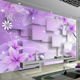 现代简约客厅电视背景墙壁纸欧式沙发影视墙纸3d立体紫色花纹壁画