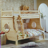 地中海原木色全实木松木子母床双层床上下床高低床儿童母子床直梯