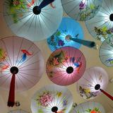 中式国画吊灯手绘画吸顶灯客厅餐厅酒店休闲会所楼梯过道伞形吊灯